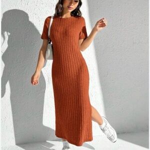 Anthropologie Rust Ribbed Maxi Dress
